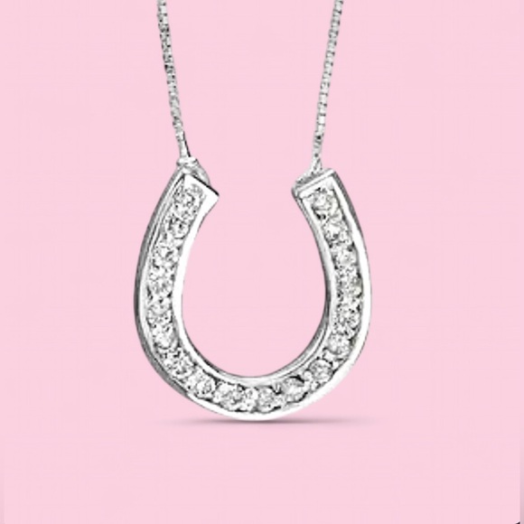 14K White Gold & Genuine Diamond Lucky Horseshoe Necklace